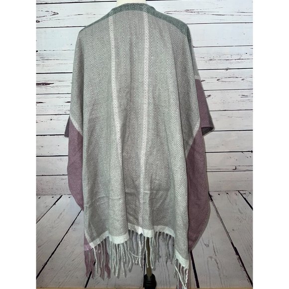 NWT Woolrich Shawl Sweater Lagenlook ONE SIZE Poncho Fringed Oversized Cardigan - Picture 3 of 8